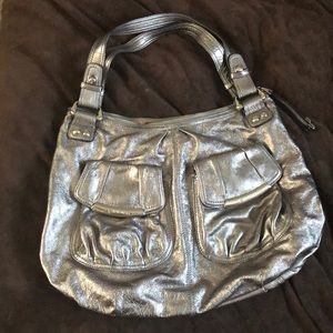 B. Makowsky leather double handle pocket satchel